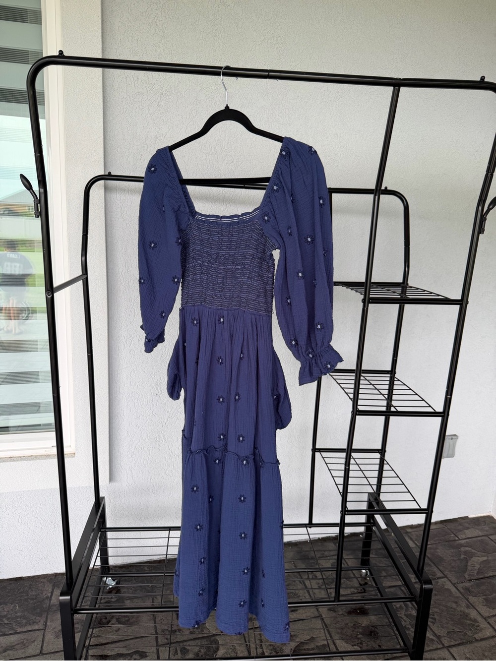 Smocked Square-Neck Maxi Dress — Navy